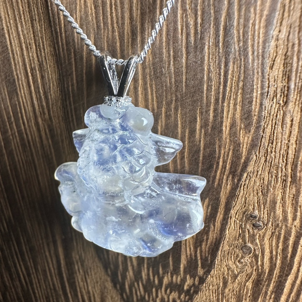 Blue Flash Moonstone Goldfish Pendant Necklace on Sterling Silver Box Chain - Picture 10 of 15
